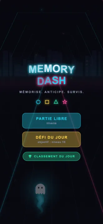 Écran d'accueil avec le défi du jour